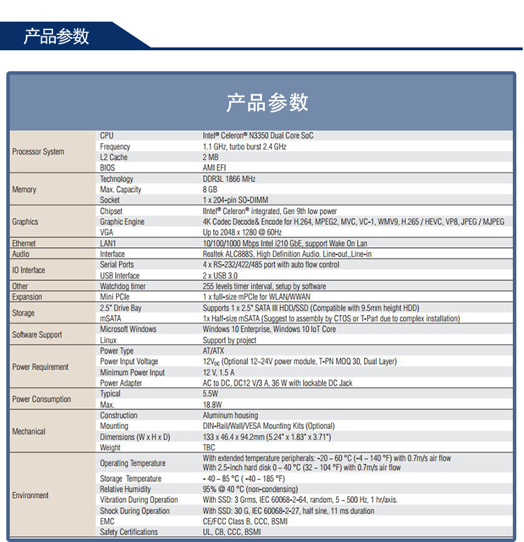 全新研華 無風扇嵌入式工控機 超緊湊ARK-1000系列 ARK-1124C