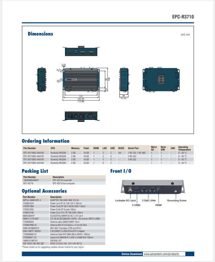 研華EPC-R3710 Rockchip RK3399 Cortex-A72 UIO40-Express Edge AI 工控整機(jī)， 4K display， 2xLan，