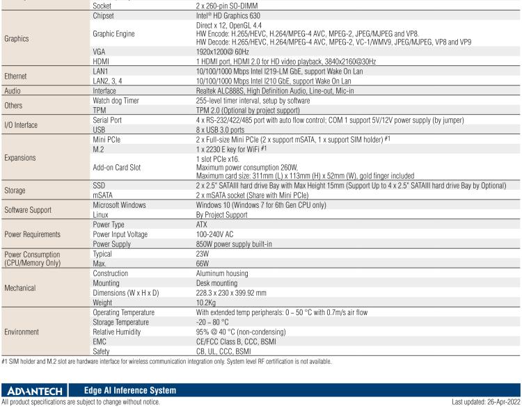 研華AIR-300 支持Intel Xeon / 6/7代Core?i3/i5/i7處理器，AI計算平臺，可擴(kuò)展 PCIe x16 GPU全尺寸卡