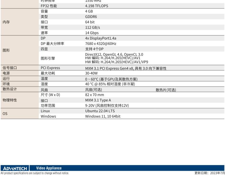 研華VEGA-X110 Intel Arc A370M MXM 3.1 Type A 嵌入式 GPU 卡，帶 DP1.4a