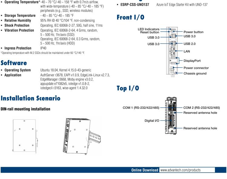 研華ESRP-CSS-UNO137 Intel? Atom? E3940 Small-Size Integrated DIN-Rail IPC with Azure IoT Edge and WISE-EdgeLink