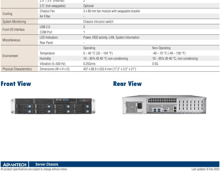 研華HPC-7282 2U 機架式機箱，適用于 Micro/ATX 服務(wù)器主板，支持8個2.5寸/3.5寸熱插拔硬盤，7個半高擴展槽