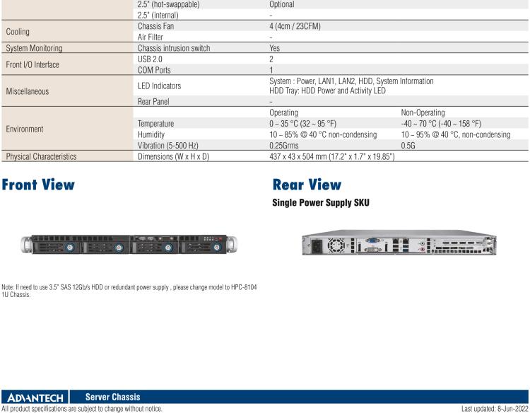 研華HPC-7140 1U 機架式服務(wù)器機箱，適用于 MicroATX/ATX 服務(wù)器主板，支持4個3.5"熱插拔盤位，1個全長/半長PCI-E x16擴展插槽