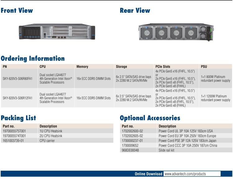 研華SKY-820V3 2U Edge Server with 4th Generation Intel Xeon Scalable Processors