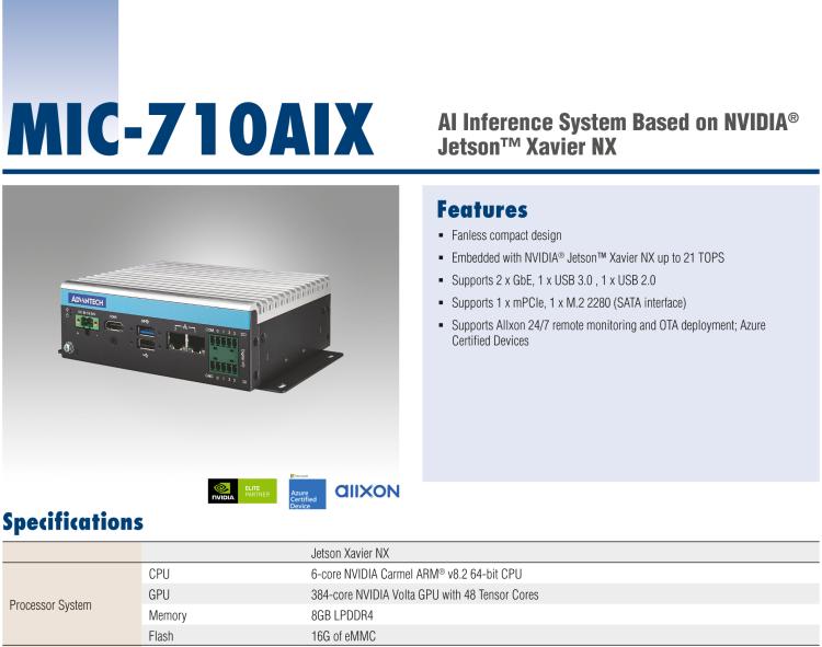 研華MIC-710AIX 基于 NVIDIA? Jetson? Xavier NXAI推理系統(tǒng)