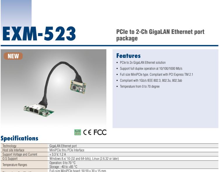 研華EXM-523 GigaLAN 以太網(wǎng)模塊、2-Ch、PCIe I/F