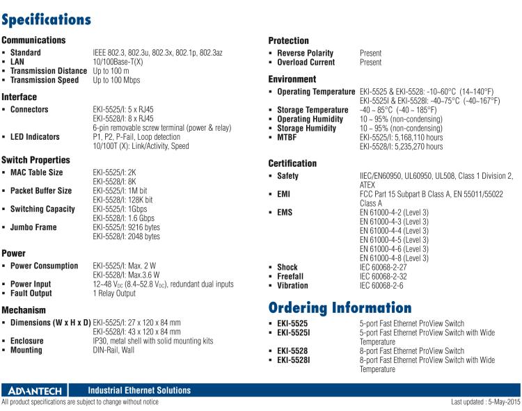 研華EKI-5525I 5端口百兆ProView（組態(tài)）系列寬溫工業(yè)以太網(wǎng)交換機