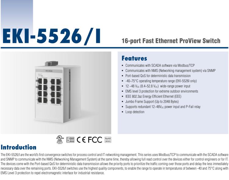 研華EKI-5526I 16百兆端口ProView(組態(tài))系列工業(yè)以太網(wǎng)交換機