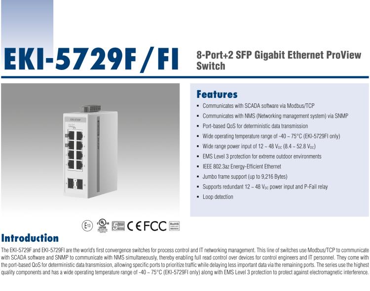 研華EKI-5729FI 2 SFP千兆光8千兆電寬溫型ProView(組態(tài))系列工業(yè)以太網(wǎng)交換機