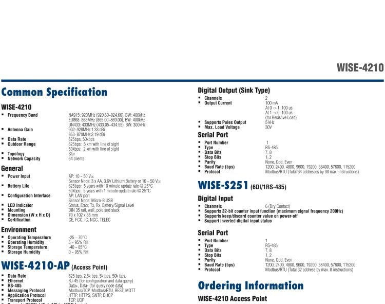 研華WISE-4210-S251 具有6通道數(shù)字輸入端口和RS-485的LPWAN無線傳感器節(jié)點(diǎn)