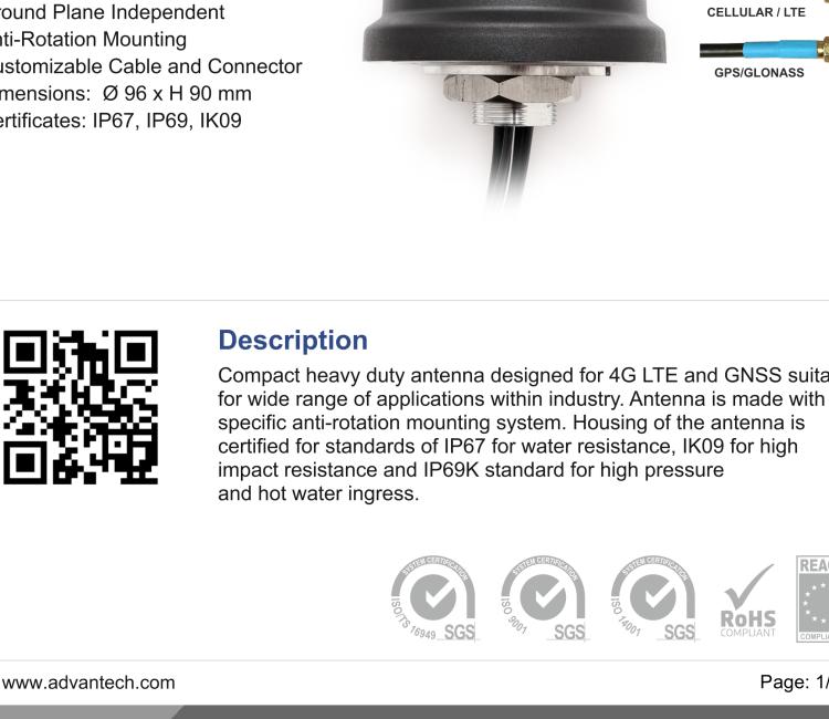 研華BB-2J7041BGFAP-300 Cellular / LTE MIMO and GNSS passive antenna