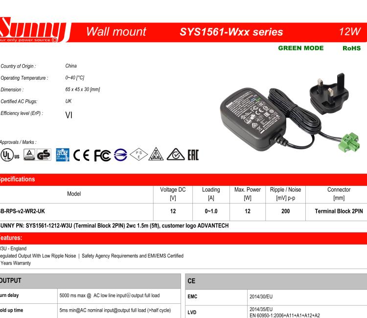 研華BB-RPS-v2-WR2-UK Wall Power supply, ICR-32xx, v2, UK plug