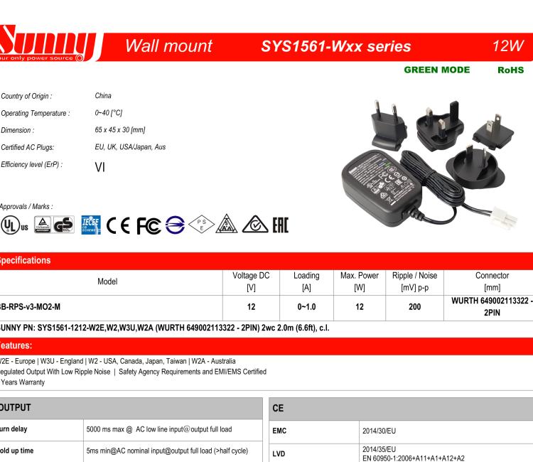 研華BB-RPS-v3-MO2-M Wall Power supply, SmartFlex/SmartMotion, EU,US,UK,AU plug