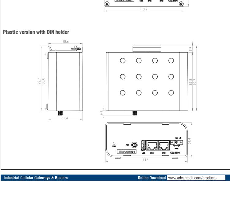 研華ICR-2701WPA01 ICR-2700, GLOBAL, 2× ETH, USB, WiFi, Plastic, EU Power Supply