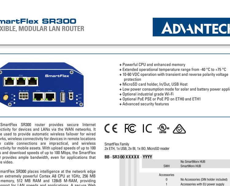 研華BB-SR30000120-SWH SmartFlex、LTE 路由器、5E、USB、2I/O、SD、SL、SWH