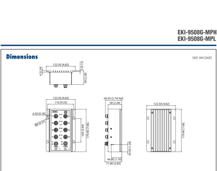 研華EKI-9508G-MPH 8個千兆M12 POE端口非網(wǎng)管EN50155交換機， 支持72/96/110 VDC供電