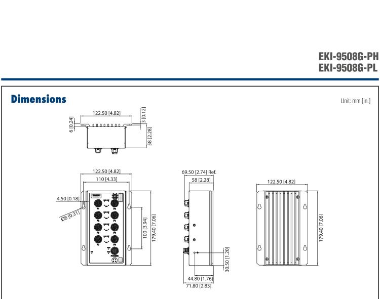 研華EKI-9508G-PL EN50155 Unmanaged PoE Ethernet Switch with 8GE, 24-48 VDC