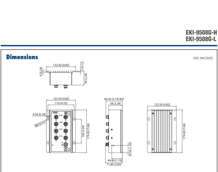 研華EKI-9508G-H 8個千兆M12端口非網(wǎng)管EN50155交換機(jī)， 支持72/96/110 VDC供電