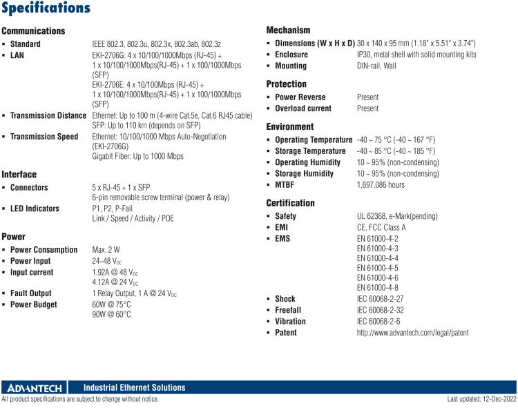 研華EKI-2706G-1GFPI 4GE PoE+1G+1G SFP，非網(wǎng)管型PoE工業(yè)以太網(wǎng)交換機(jī)，IEEE802.3af/at，24~48VDC（BE型），48~53VDC（AE型），-40~75℃