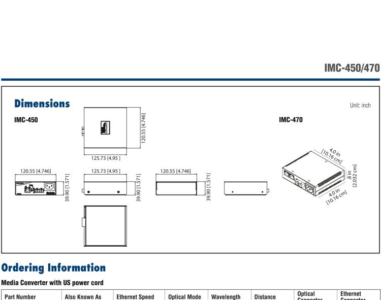 研華IMC-450-SE Standalone Media Converter, 100Mbps, Single mode 1310nm, 40km, SC