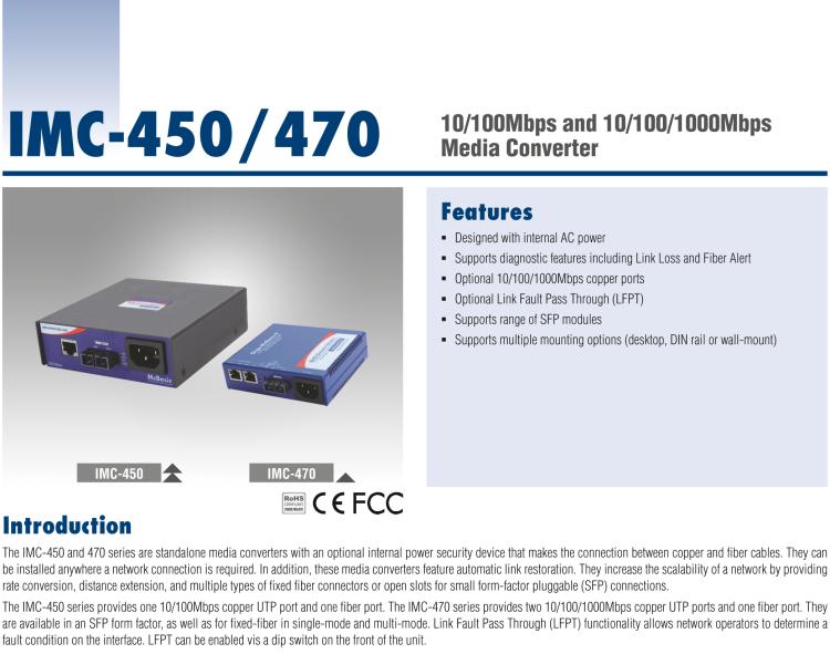 研華IMC-450-SEST-US Standalone Media Converter, 100Mbps, Single mode 1310nm, 40km, ST, AC adapter (also known as McBasic 855-10931 )