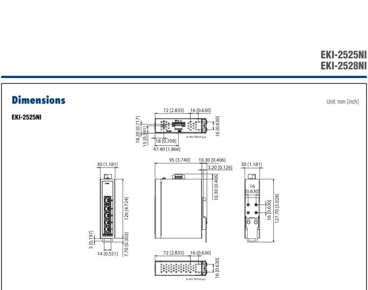 研華EKI-2528NI 5FE Unmanaged Ethernet Switch, -40~75℃