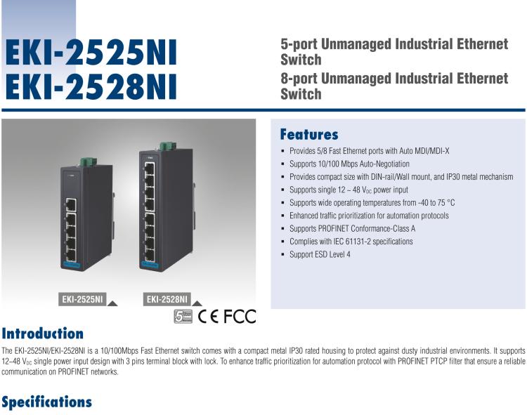 研華EKI-2525NI 5FE Unmanaged Ethernet Switch, -40~75℃