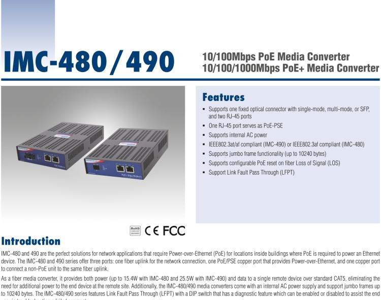 研華IMC-480-MM Standalone PoE Media Converter, 100Mbps, Multimode 1300nm, 5km, SC