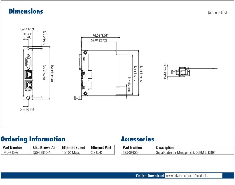 研華IMC-710-A Managed Modular Media Converter, 100Mbps, SNMP (also known as MediaChassis 850-39950)