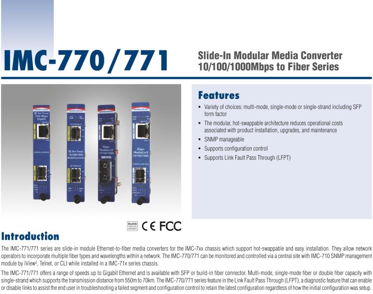 研華IMC-771-SSER Managed Modular Media Converter, 1000Mbps, Single-Strand 1550xmt, 40km, SC (also known as iMcV 850-15526)