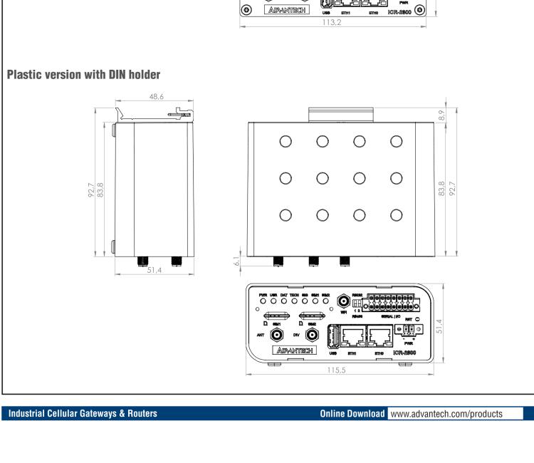 研華ICR-2834WA01 ICR-2800, EMEA, 2x Ethernet, 2× RS232/RS485, USB, Wi-Fi, Metal, EU ACC