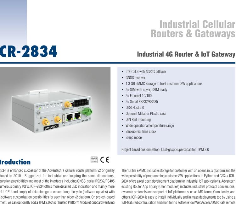 研華ICR-2834GPA01 ICR-2800, EMEA, 2x Ethernet, 2× RS232/RS485, USB, GPS, Plastic, EU ACC