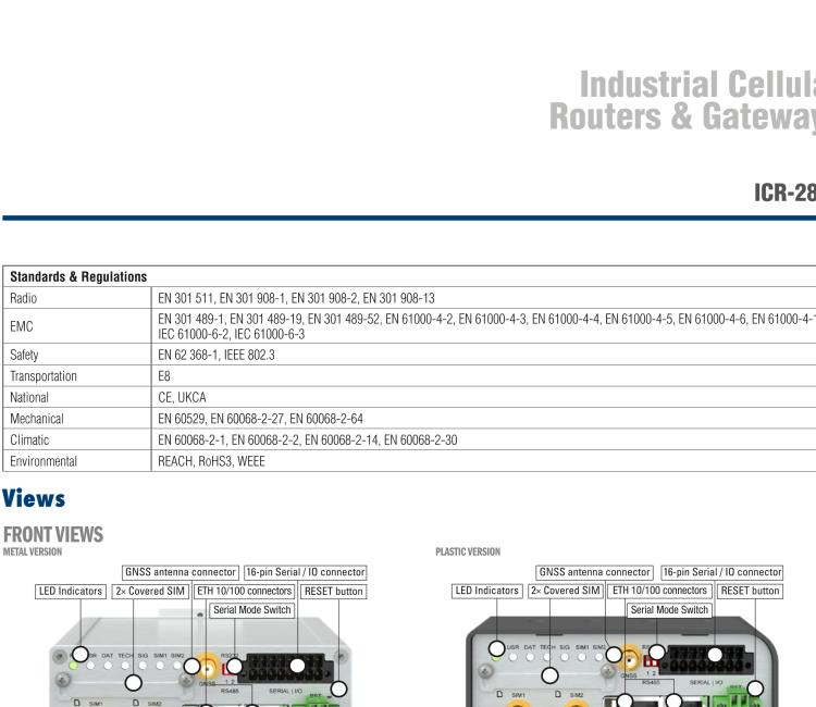 研華ICR-2834G ICR-2800, EMEA, 2x Ethernet, 2× RS232/RS485, USB, GPS, Metal, Without Accessories