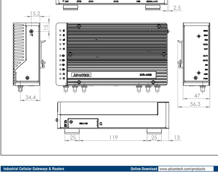 研華ICR-4434 ICR-4400, GLOBAL, 5x Ethernet, 1x RS232, 1x RS485, CAN, SFP, USB, SD, Without Accessories