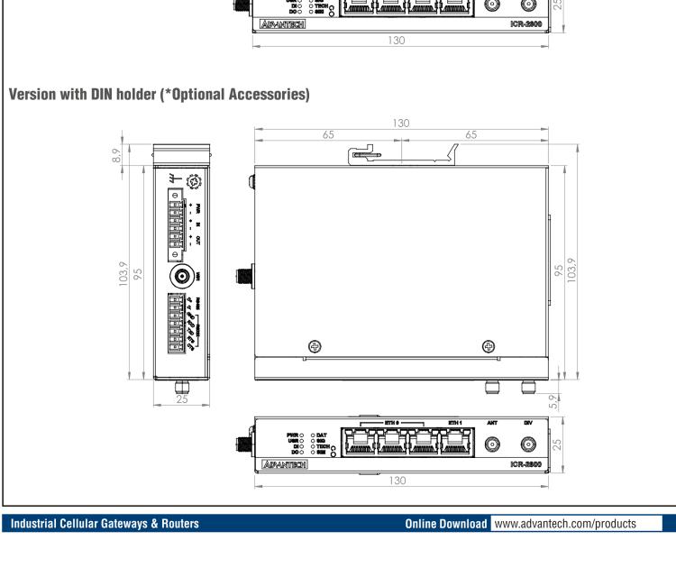 研華ICR-2631 ICR-2600, EMEA, 4x Ethernet , 1x RS232, 1x RS485, Metal, Without Accessories