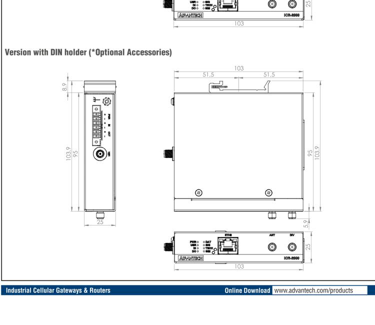 研華ICR-2031W ICR-2000, EMEA, 1x Ethernet, Wi-Fi, Metal, Without Accessories