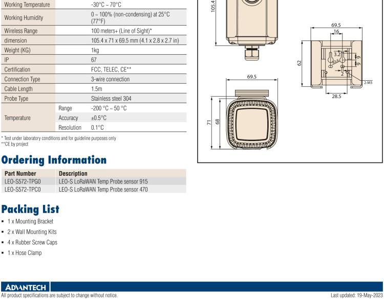 研華LEO-S57 LoRaWAN Temperature Probe Sensor for Cold Chain and Hot Environments