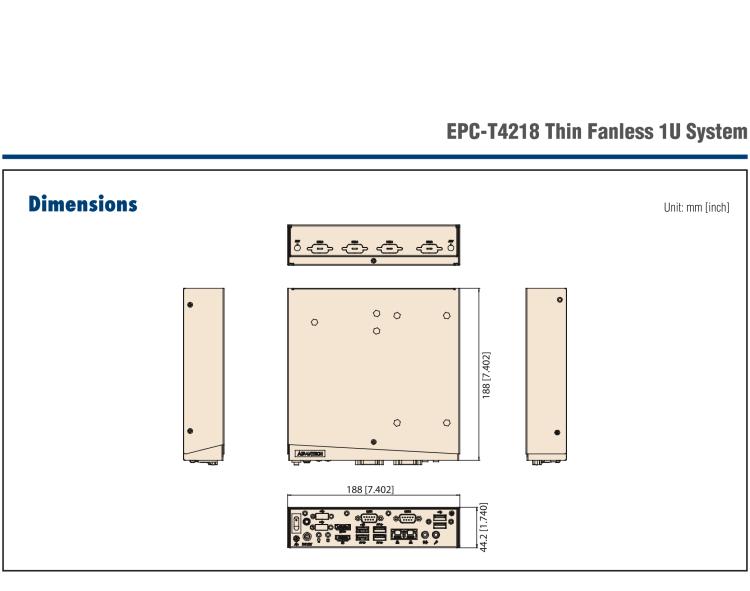 研華EPC-T4218 適配Intel 第8代 賽揚(yáng)/凌動系列處理器。1U超薄高度，無風(fēng)扇系統(tǒng)，性能強(qiáng)勁，性價比高。