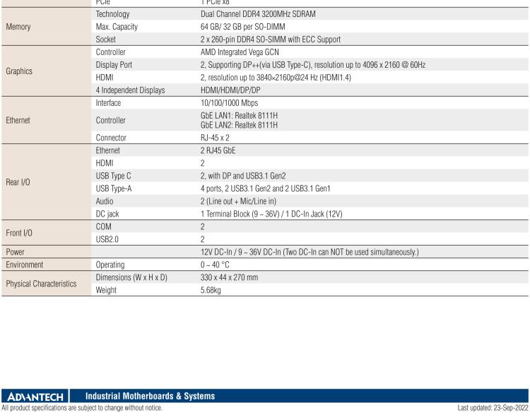 研華EPC-T3229 適配AMD V2748 處理器。擁有1個全高PCIe擴展位，1U高度，支持上架。適用于邊緣AI等行業(yè)。