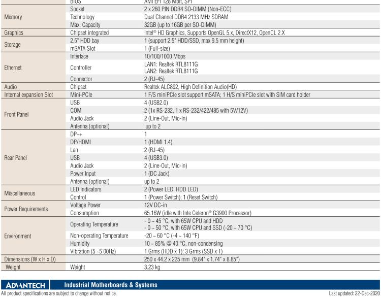 研華EPC-T2285 適配Intel? 第6/7代 Core? i 系列處理器，搭載H110芯片組。1U超薄高度，性能強勁。