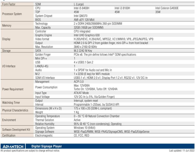 研華DS-200 Intel ? 第八代 Core? i3/i5 SDM，支持4K三顯的數(shù)字標(biāo)牌播放器