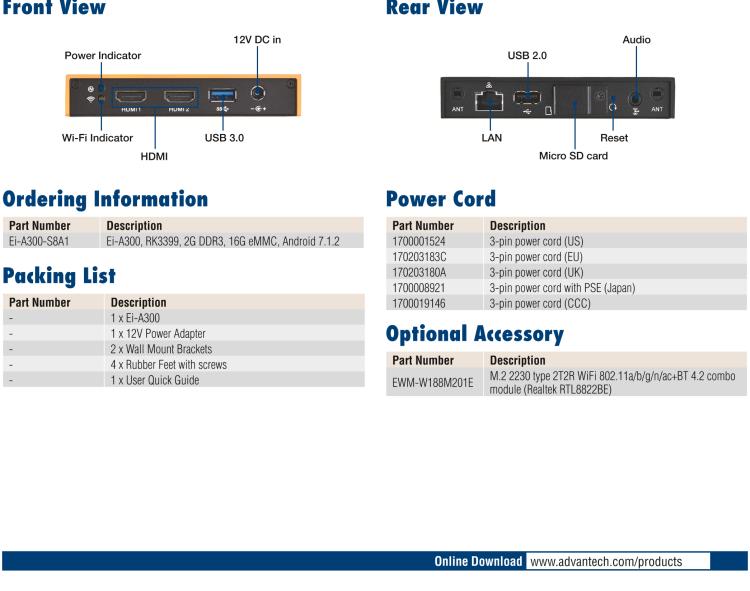 研華Ei-A300 ARM-based 4K digital signage player for independent dual displays