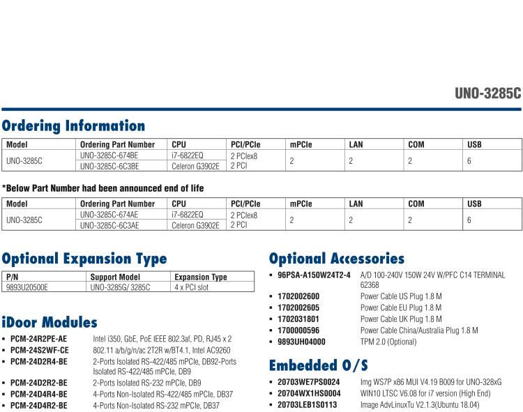 研華UNO-3285C 搭配Intel? Core?處理器，4×PCI(e) 擴展槽，2 x GbE, 2 x mPCIe, HDMI, DVI-I