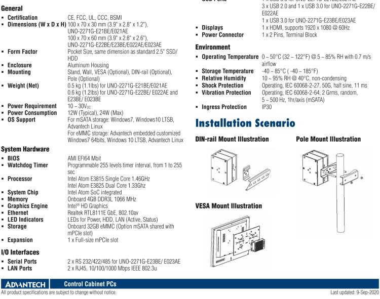 研華UNO-2271G 小型智慧工廠數據網關，搭載Intel? Atom?處理器，2 x GbE, 1 x mPCIe, HDMI, eMMC