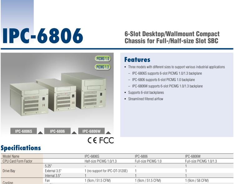 研華IPC-6806 6槽，桌上型/壁掛式機箱 支持1U電源