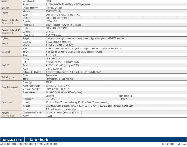 研華AIIS-3411 緊湊型視覺系統(tǒng)，支持Intel? 第10代 Core i CPU, 4路攝像頭支持 GigE PoE或 USB 3.0接口, PCIe擴(kuò)展槽, 支持4路光源和隔離DIO