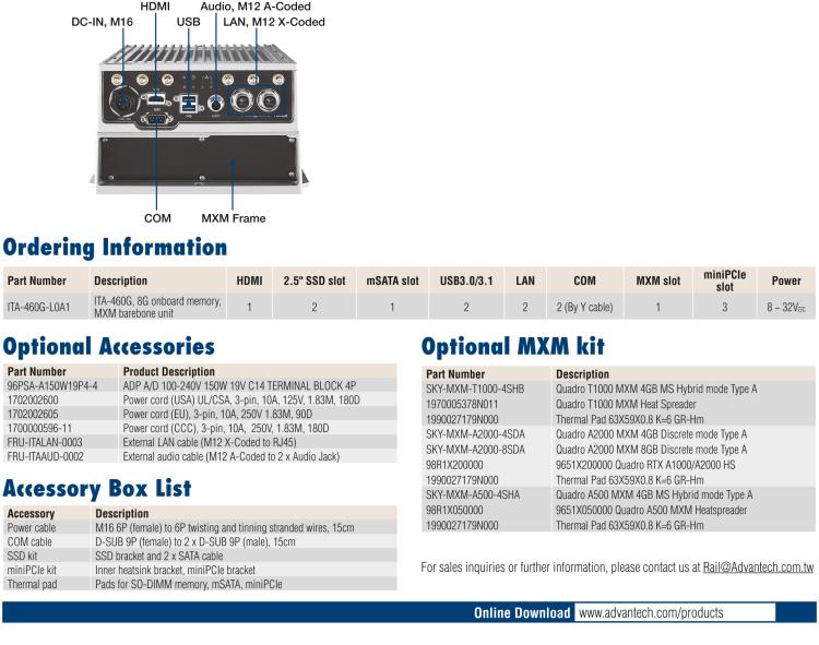 研華ITA-460G Intel? 8th/9th Gen Core? i CPU 防水無風扇車載 AI 計算單元