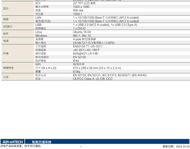 研華ITA-7220 滿足鐵路En50155認(rèn)證標(biāo)準(zhǔn)，英特爾?賽揚(yáng)?J1900 22英寸無風(fēng)扇鐵路平板電腦