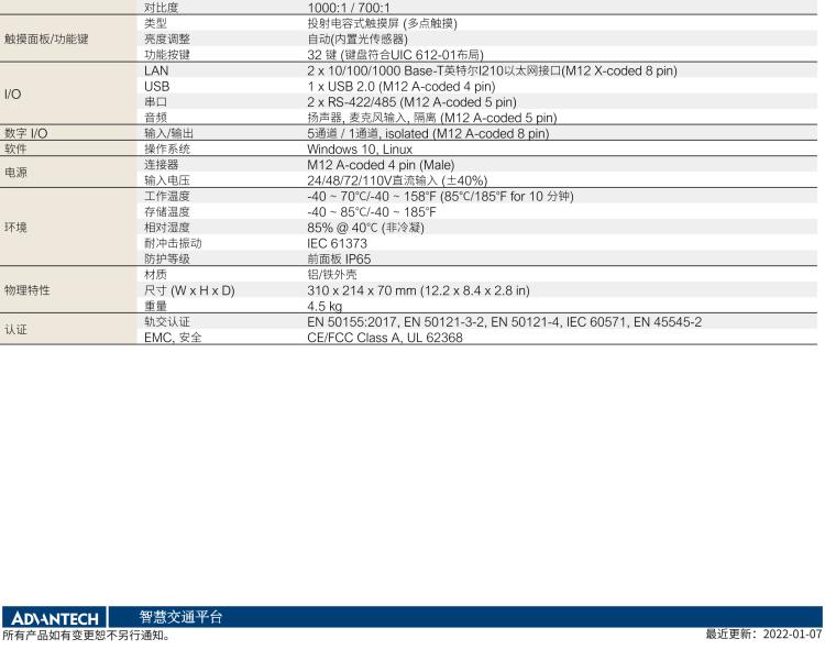 研華ITA-8100 滿足鐵路En50155認(rèn)證標(biāo)準(zhǔn)，10.4寸可觸屏式平板電腦，支持英特爾?凌動x7-E3950處理器