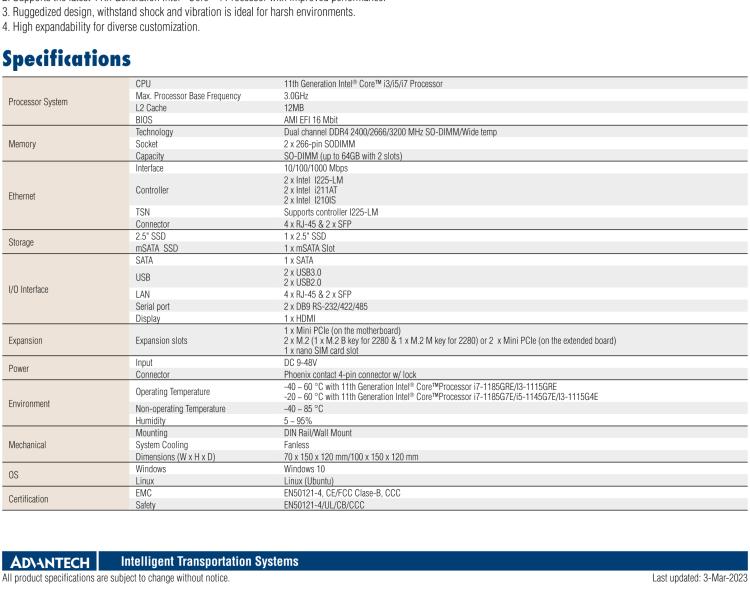 研華ITA-260 英特爾第11代酷睿 i 處理器 路側(cè)&軌旁專用無(wú)風(fēng)扇系統(tǒng)